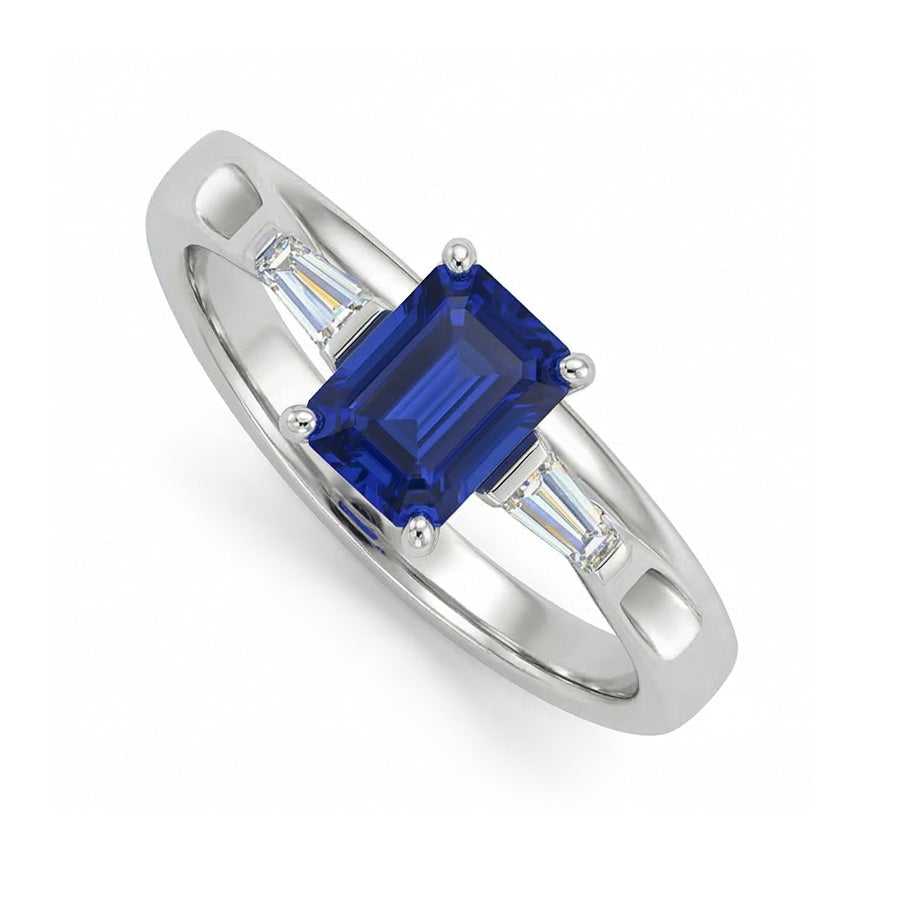 Three Stone Ring Emerald Sapphire & Tapered Baguette Natural Earth Mined Diamond ( Not Lab Grown )s 3 Carats