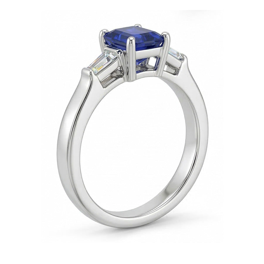 Three Stone Ring Emerald Sapphire & Tapered Baguette Natural Earth Mined Diamond ( Not Lab Grown )s 3 Carats