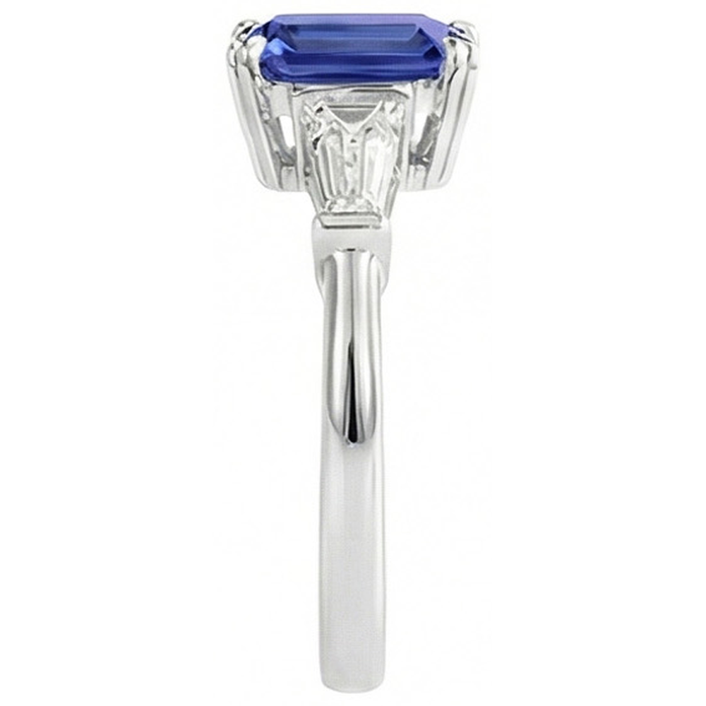 Three Stone Ring Emerald Shaped Srilanka Sapphire 2 Carats