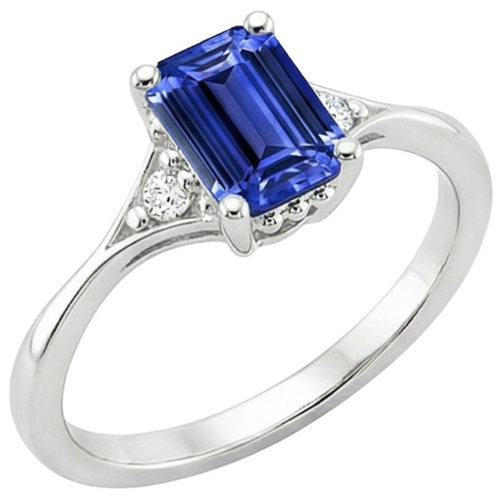 Three Stone Ring Emerald Sri Lankan Sapphire & Natural Earth Mined Diamond ( Not Lab Grown ) 3.50 Carats