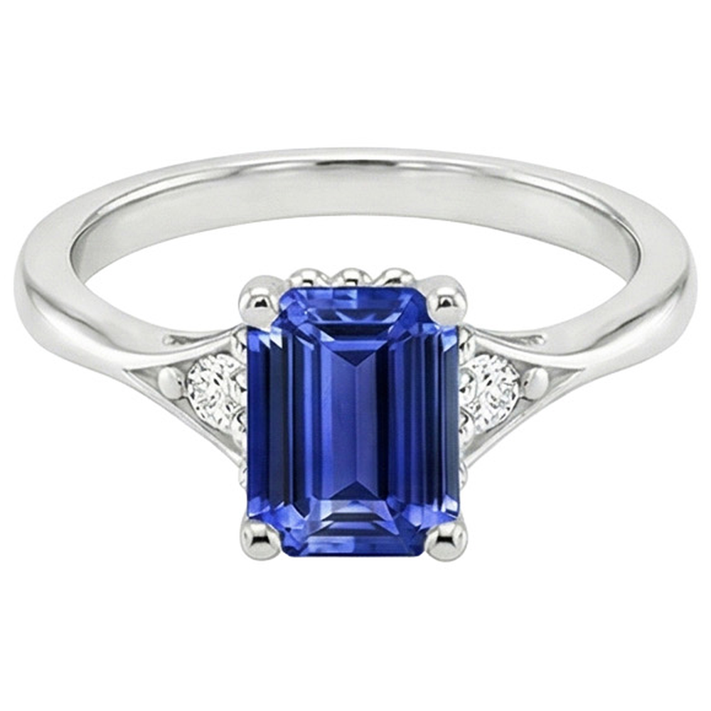 Three Stone Ring Emerald Sri Lankan Sapphire & Natural Earth Mined Diamond ( Not Lab Grown ) 3.50 Carats