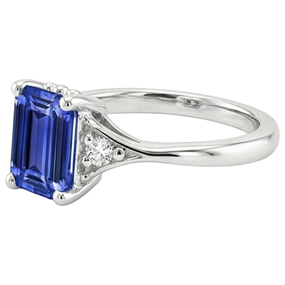 Three Stone Ring Emerald Sri Lankan Sapphire & Natural Earth Mined Diamond ( Not Lab Grown ) 3.50 Carats