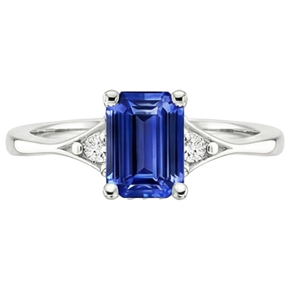 Three Stone Ring Emerald Sri Lankan Sapphire & Natural Earth Mined Diamond ( Not Lab Grown ) 3.50 Carats