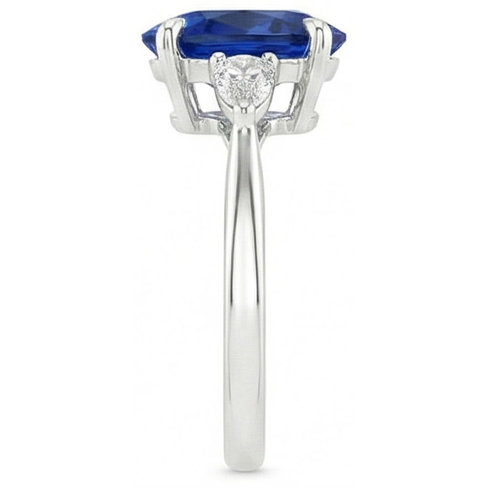 Three Stone Ring Oval Sri Lankan Sapphire & Pear Natural Earth Mined Diamond ( Not Lab Grown )s 2.50 Carats