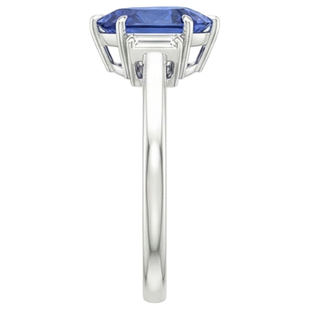 Three Stone Ring Pear Sri Lankan Sapphire & Baguette Natural Earth Mined Diamond ( Not Lab Grown )s 3 Carats