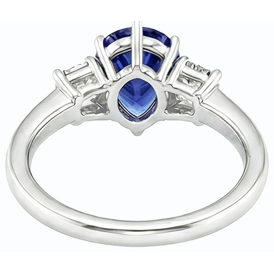 Three Stone Ring Pear SriLanka Sapphire 2 Carats & Emerald Natural Earth Mined Diamond ( Not Lab Grown )s