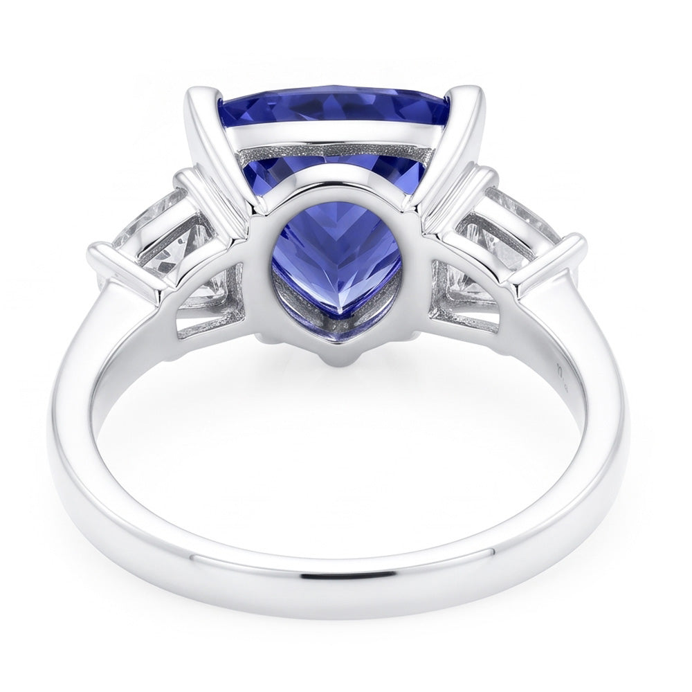 Three Stone Ring Trilliant Cut Blue Natural Earth Mined Diamond ( Not Lab Grown )  Gemstone 6.5 Carats WG 14K