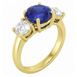 Three Stone Round Blue Sapphire & Natural Earth Mined Diamond ( Not Lab Grown ) Ring 5 Carats Jewelry