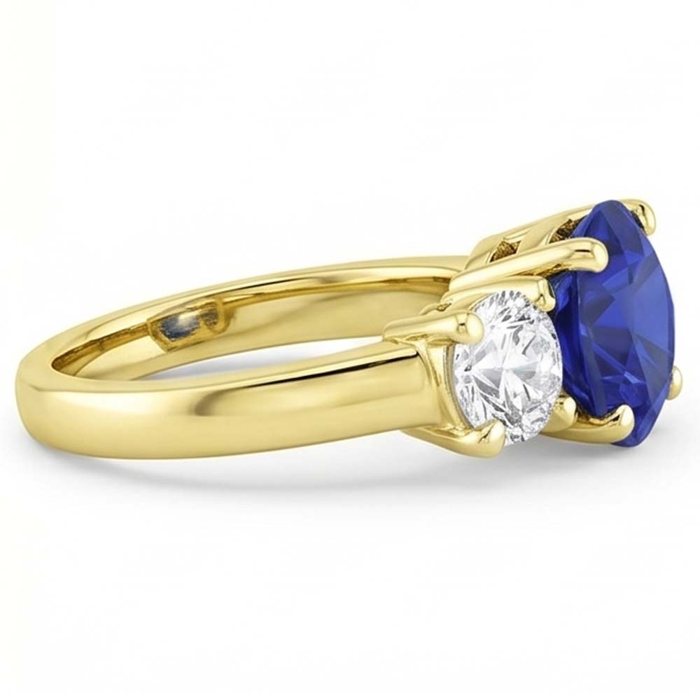 Three Stone Round Blue Sapphire & Natural Earth Mined Diamond ( Not Lab Grown ) Ring 5 Carats Jewelry