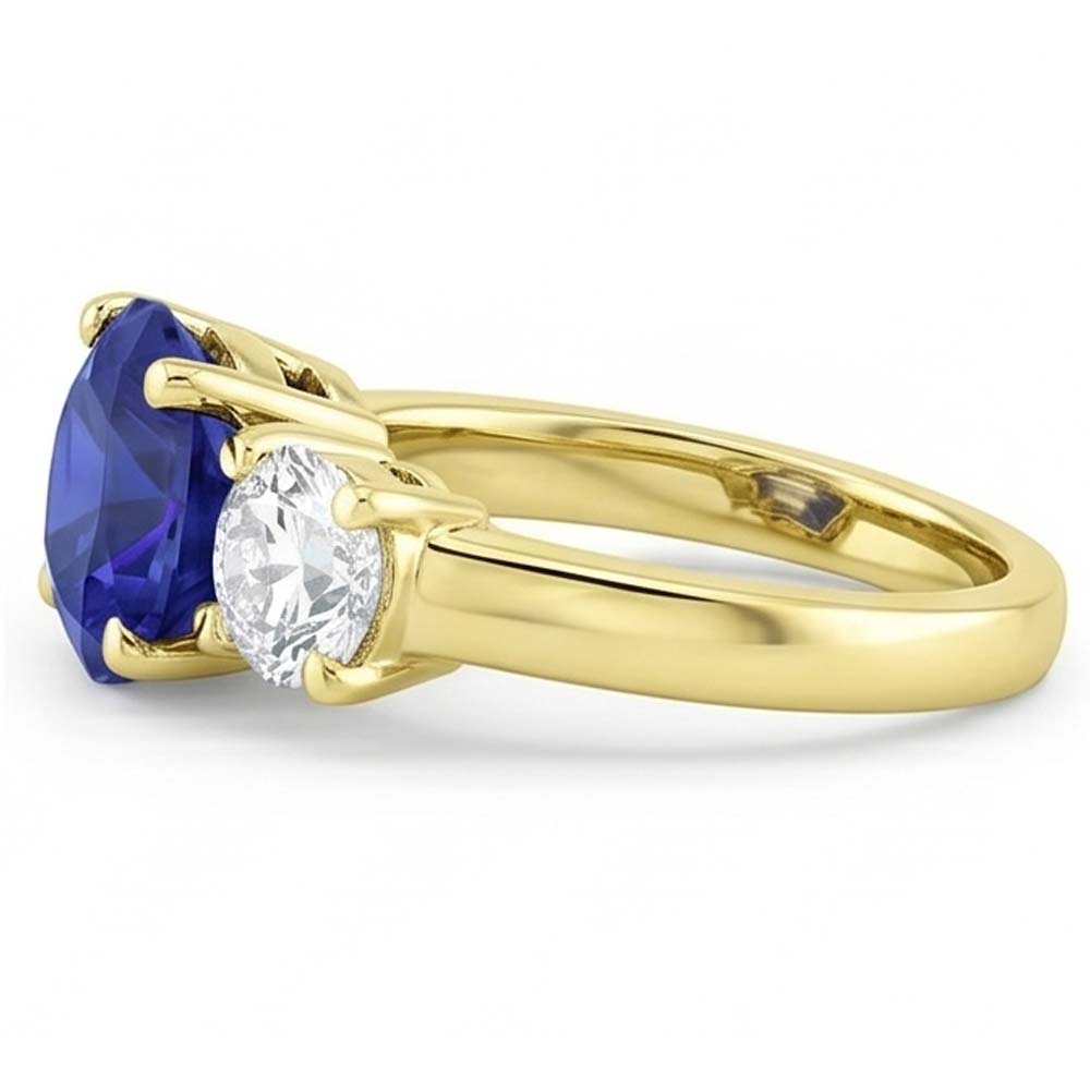 Three Stone Round Blue Sapphire & Natural Earth Mined Diamond ( Not Lab Grown ) Ring 5 Carats Jewelry