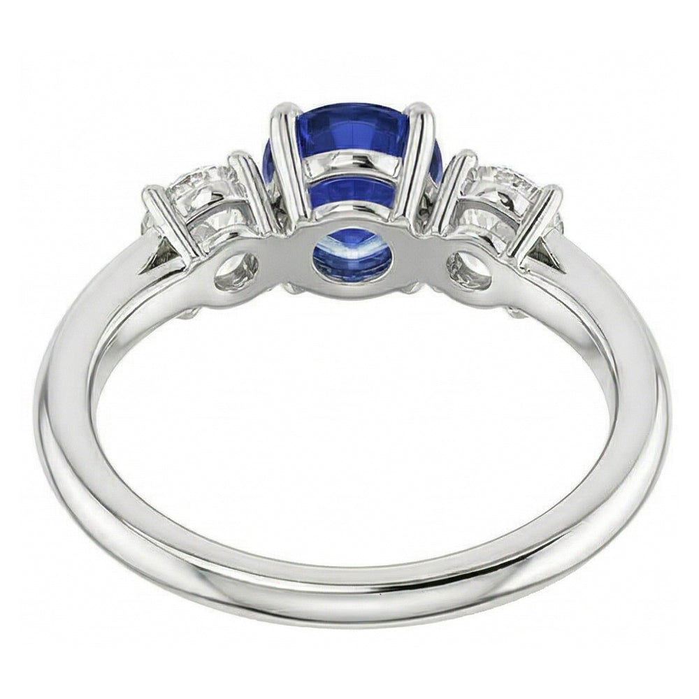 Three Stone Round Blue Sapphire & Natural Earth Mined Diamond ( Not Lab Grown ) Ring Jewelry 1.50 Carats