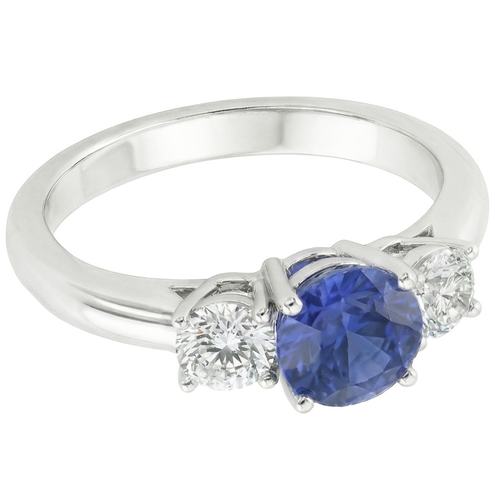 Three Stone Round Natural Earth Mined Diamond ( Not Lab Grown ) Engagement Ring Srilanka Sapphire 3 Carats