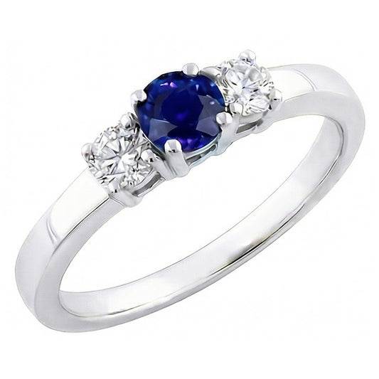 Three Stone Round Natural Earth Mined Diamond ( Not Lab Grown ) Ring 1.50 Carats Ceylon Sapphire Gemstone
