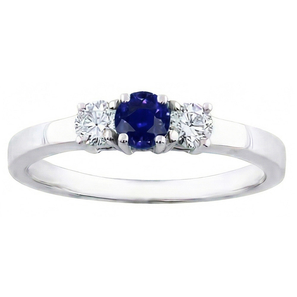 Three Stone Round Natural Earth Mined Diamond ( Not Lab Grown ) Ring 1.50 Carats Ceylon Sapphire Gemstone