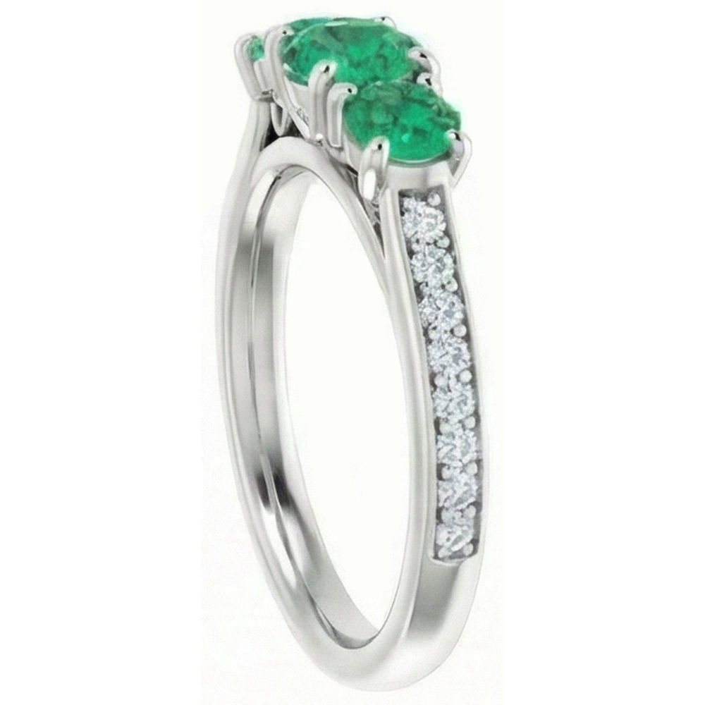 Three Stone Style Natural Earth Mined Diamond ( Not Lab Grown ) Green Emerald Engagement Ring 1.10 Carats