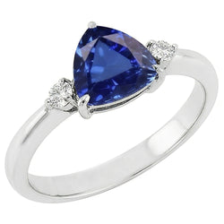 Three Stone Trillion Ceylon Sapphire Ring 2.25 Carats Round Natural Earth Mined Diamond ( Not Lab Grown )s