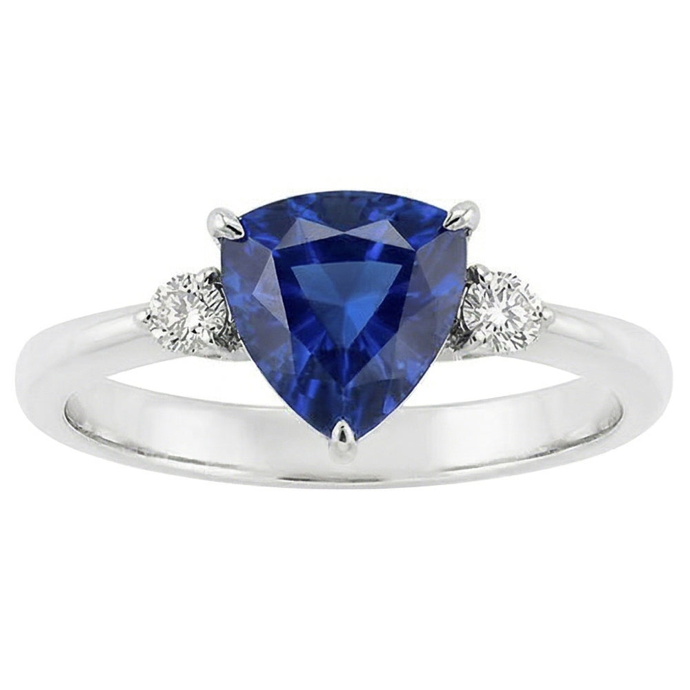Three Stone Trillion Ceylon Sapphire Ring 2.25 Carats Round Natural Earth Mined Diamond ( Not Lab Grown )s