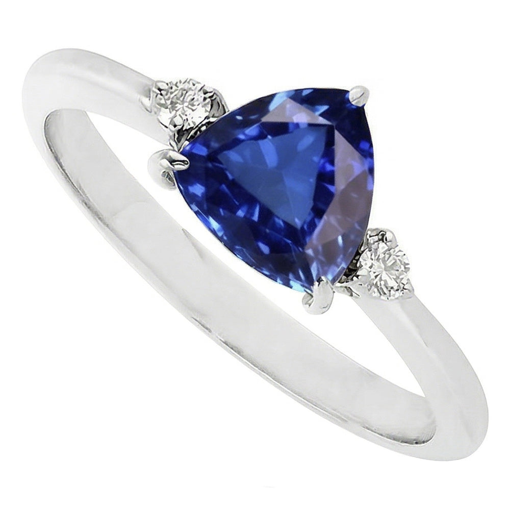 Three Stone Trillion Ceylon Sapphire Ring 2.25 Carats Round Natural Earth Mined Diamond ( Not Lab Grown )s