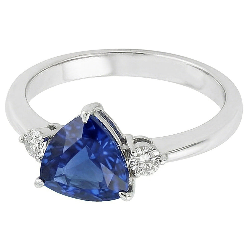 Three Stone Trillion Ceylon Sapphire Ring 2.25 Carats Round Natural Earth Mined Diamond ( Not Lab Grown )s