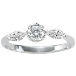 Three-Stone 1.15 Carats Real Diamond Engagement Ring White Gold 14K New