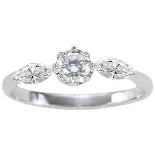 Three-Stone 1.15 Carats Real Diamond Engagement Ring White Gold 14K New