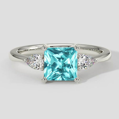 Three-Stone Cushion Paraiba Engagement Ring