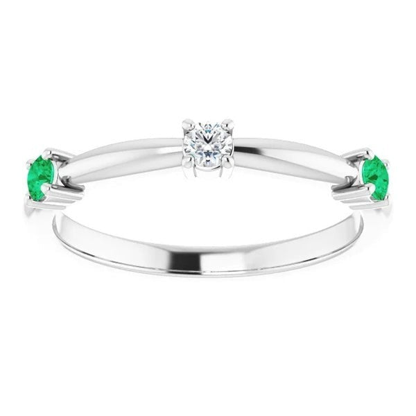 Three-Stone Diamond Ring 0.90 Carats Columbian Emerald Jewelry