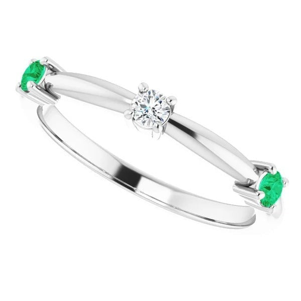 Three-Stone Diamond Ring 0.90 Carats Columbian Emerald Jewelry