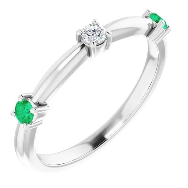 Three-Stone Diamond Ring 0.90 Carats Columbian Emerald Jewelry