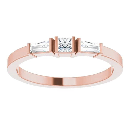 Three-Stone Real Diamond Ring 1.10 Carats Rose Gold 14K Jewelry