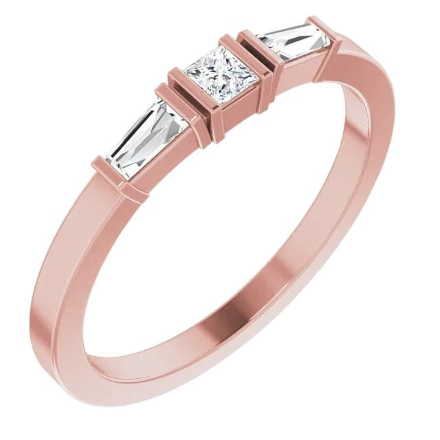 Three-Stone Real Diamond Ring 1.10 Carats Rose Gold 14K Jewelry