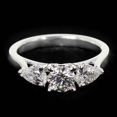 Three-Stone Real Diamond Ring 2 Carats Women Jewelry New