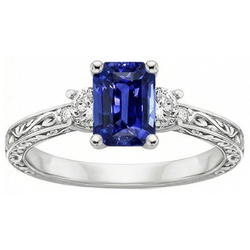 Natural Sapphire Ring 4.50ct - White Gold 14K