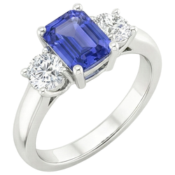 Three Stones Ring Emerald Sri Lankan Sapphire & Natural Earth Mined Diamond ( Not Lab Grown )s 3.50 Carats