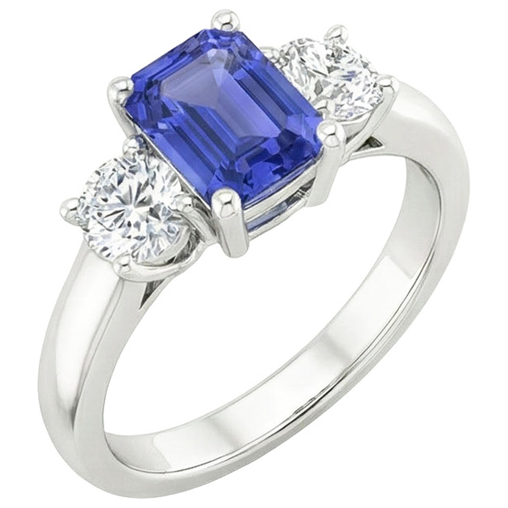 Three Stones Ring Emerald Sri Lankan Sapphire & Natural Earth Mined Diamond ( Not Lab Grown )s 3.50 Carats