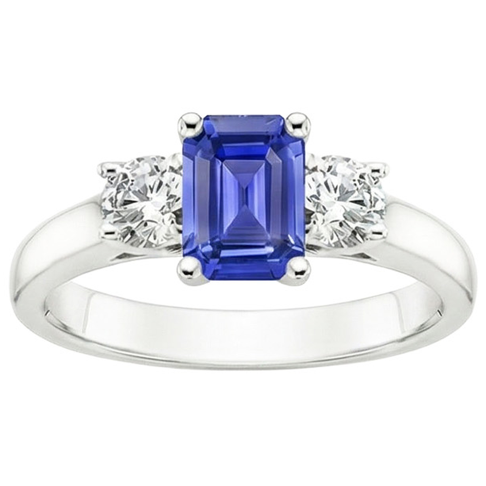 Three Stones Ring Emerald Sri Lankan Sapphire & Natural Earth Mined Diamond ( Not Lab Grown )s 3.50 Carats