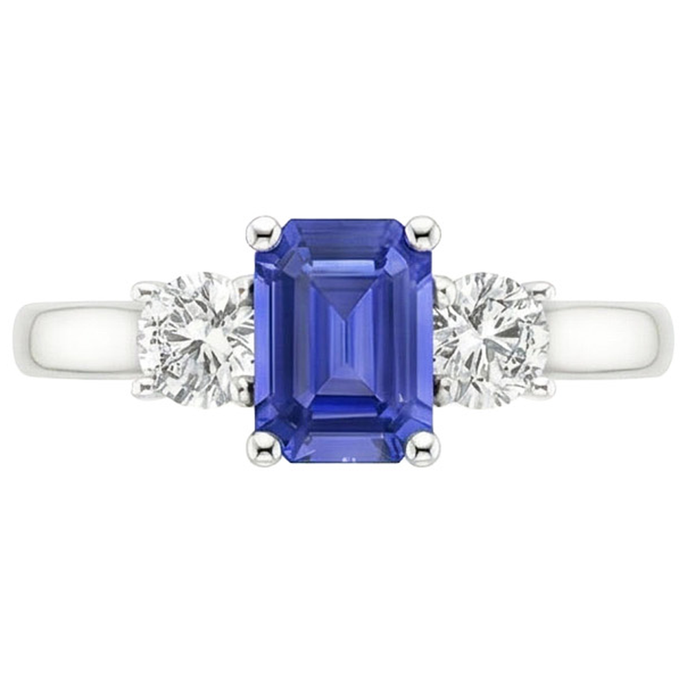 Three Stones Ring Emerald Sri Lankan Sapphire & Natural Earth Mined Diamond ( Not Lab Grown )s 3.50 Carats