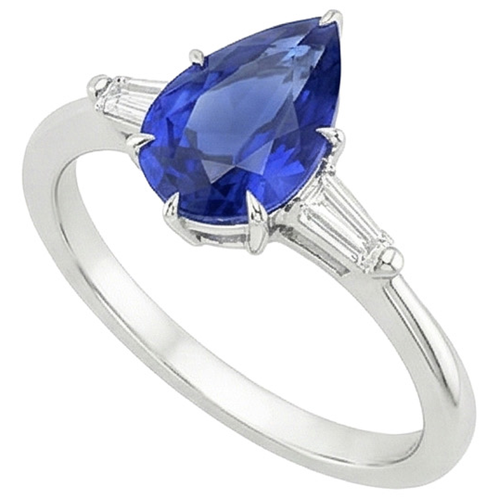natural pear sapphire 3ct ring top view