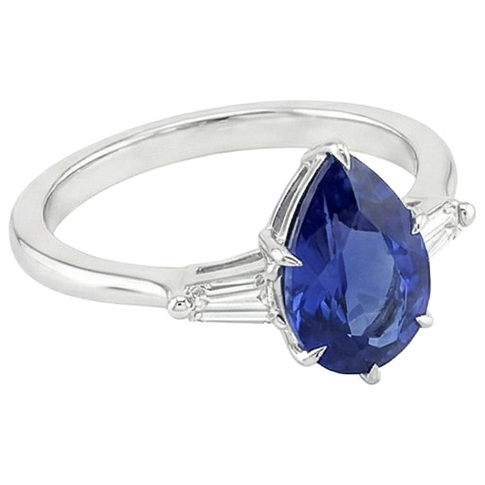 natural pear sapphire 3ct ring profile view