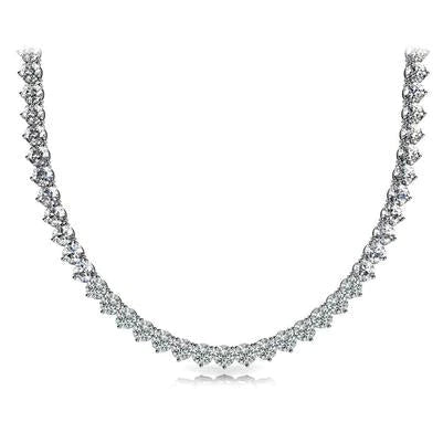 Three Prong Set Riviera Natural Diamond Tennis Necklace 15 Carats White Gold