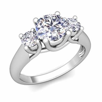 Three Stone 1.75 Carats Natural Diamonds Wedding Ring White Gold 14K New