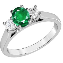 Three Stone 10.50 Carats Green Emeralds And Natural Earth Mined Diamonds Wedding Ring 14K Gold