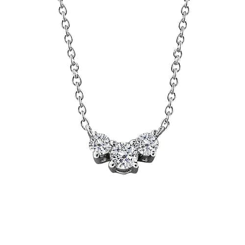 Three Stone 2.00 Carats Real Diamond Pendant Necklace Lady White Gold 14K