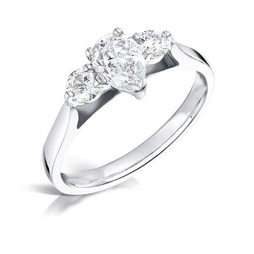 Three Stone 2.75 Carats Real Diamonds Engagement Ring White Gold 14K