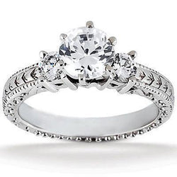 Three Stone 3.20 Carats Genuine Natural Earth Mined Diamonds Antique Style Ring White Gold 14K