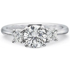 Three Stone 3.25 Carats Genuine Round Diamond Wedding Ring White Gold