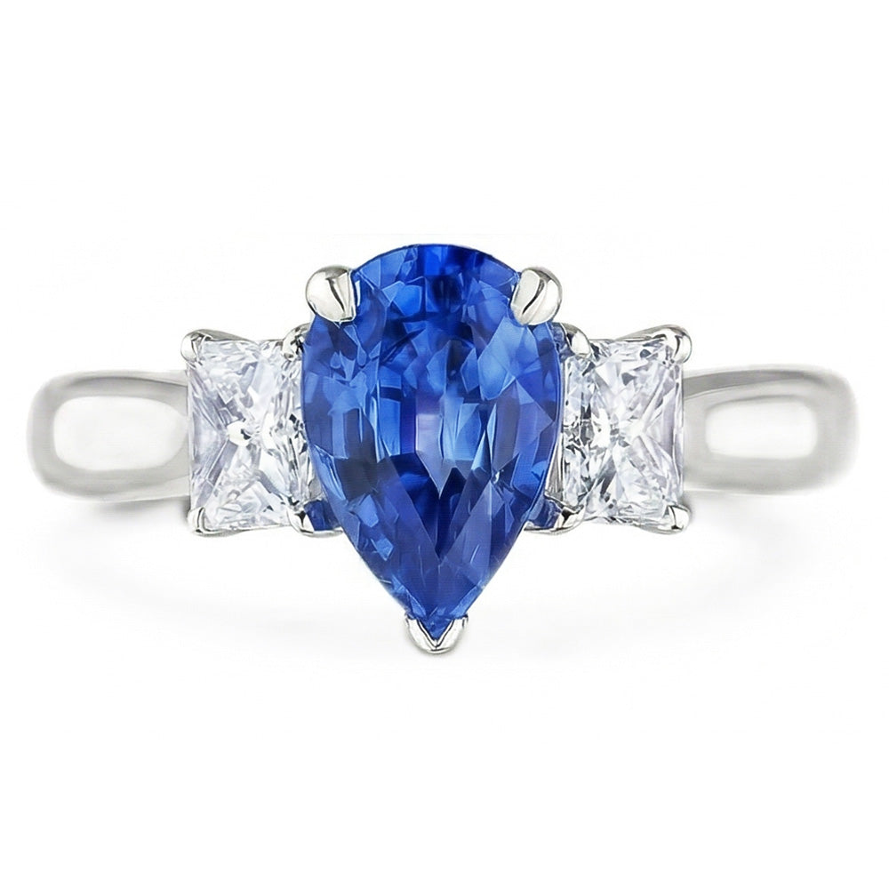 Three Stone Ceylon Sapphire With Natural Earth Mined Diamond ( Not Lab Grown )s 3.50 Ct Ring White Gold