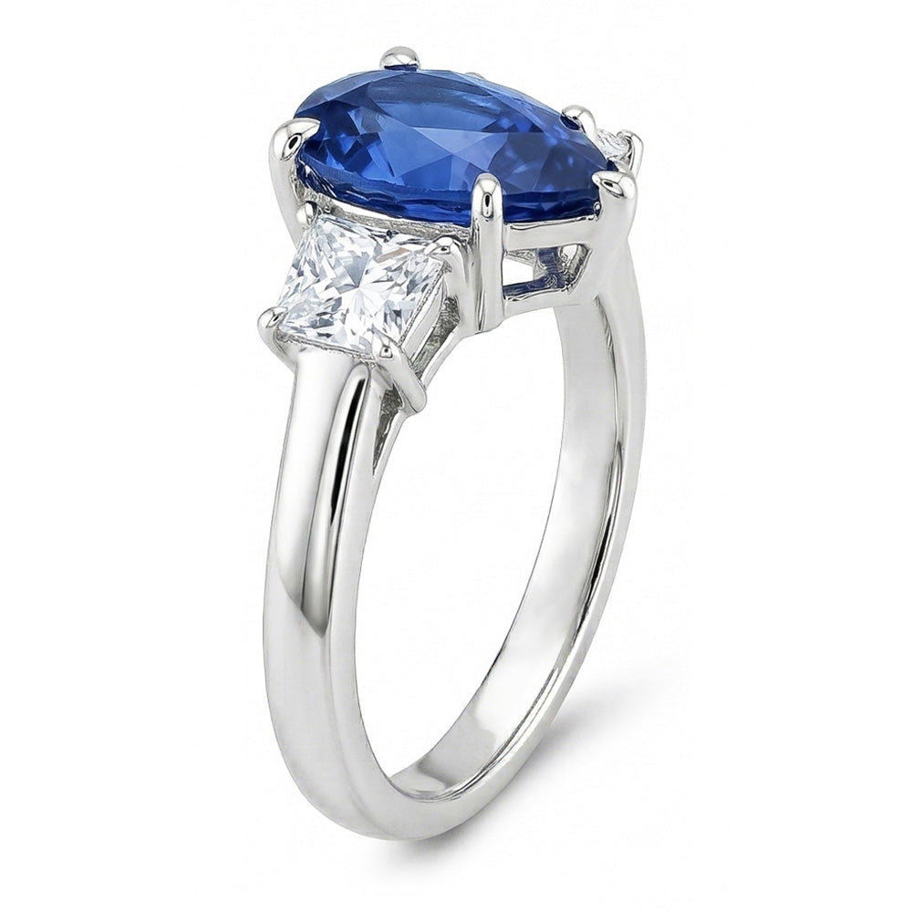 Three Stone Ceylon Sapphire With Natural Earth Mined Diamond ( Not Lab Grown )s 3.50 Ct Ring White Gold