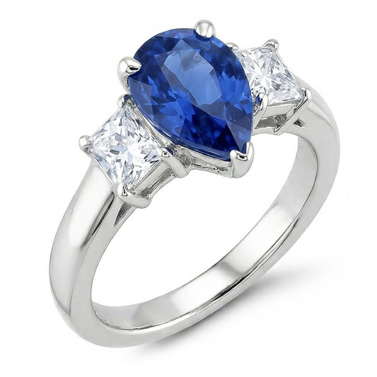 Three Stone Ceylon Sapphire With Natural Earth Mined Diamond ( Not Lab Grown )s 3.50 Ct Ring White Gold