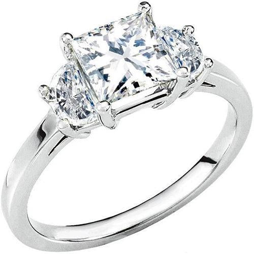 Three Stone Engagement Natural Ring Set 2 Carats White Gold 14K